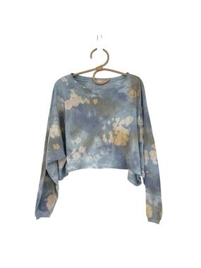 Anthropologie Maronie Blue Tie Dye Cropped Sweatshirt Boho USA Made Small